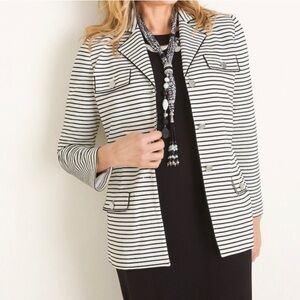Chicos Blazer Black & White Striped Jacket Size 12/14